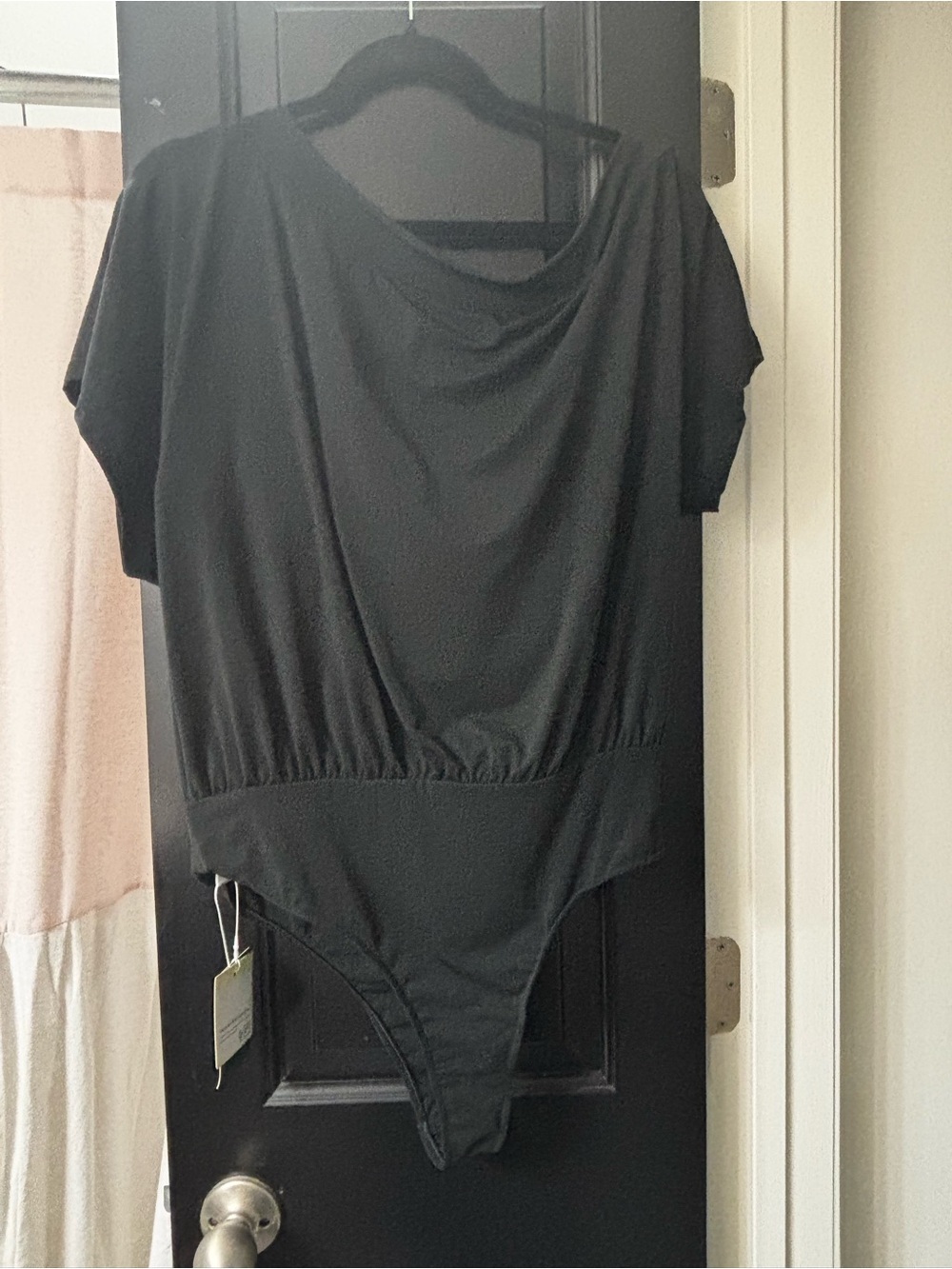HALARA Black Draped Short-Sleeve Bodysuit